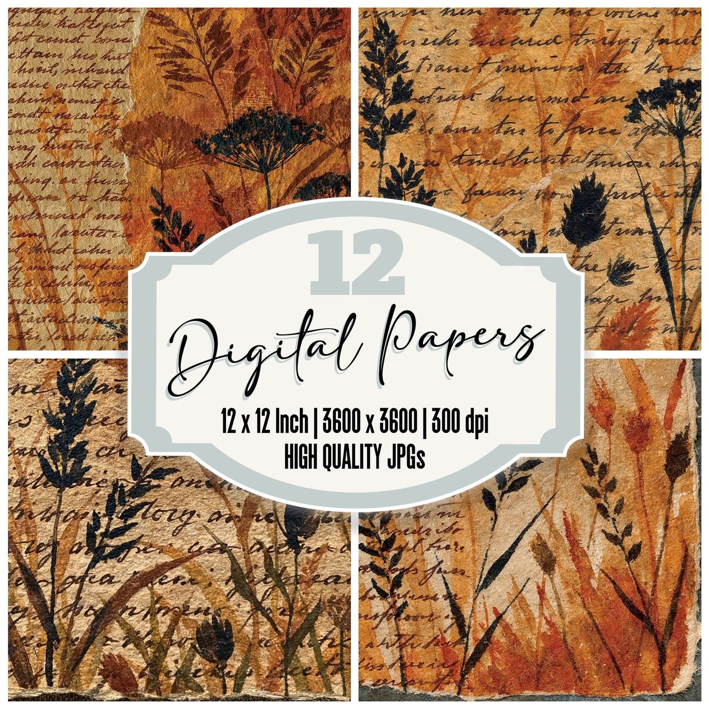 Vintage Paper Grasses Honey Caramel Digital Paper Pack (DDD012376)