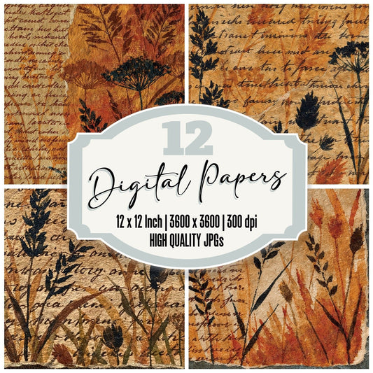 Vintage Paper Grasses Honey Caramel Digital Paper Pack (DDD012376)