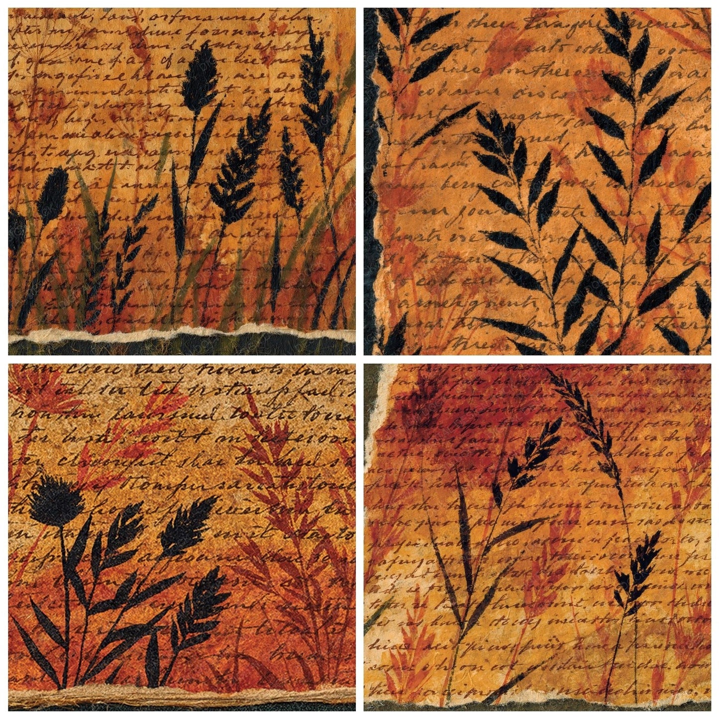 Vintage Paper Grasses Honey Caramel Digital Paper Pack (DDD012376)