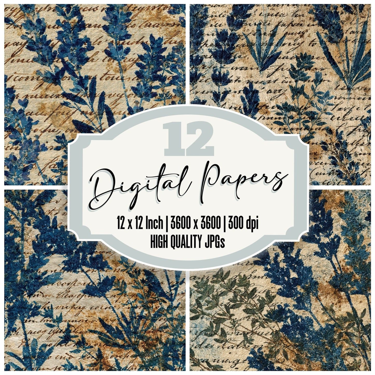 Vintage Paper Lavender Thyme Oatmeal Digital Paper Pack (DDD012377)