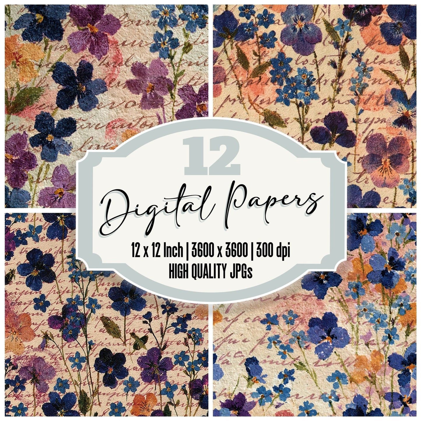Vintage Paper Love Letter Violet Blush Digital Paper Pack (DDD012378)
