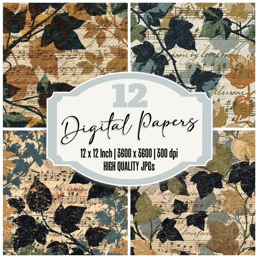 Vintage Paper Music Ivy Bone Digital Paper Pack (DDD012380)