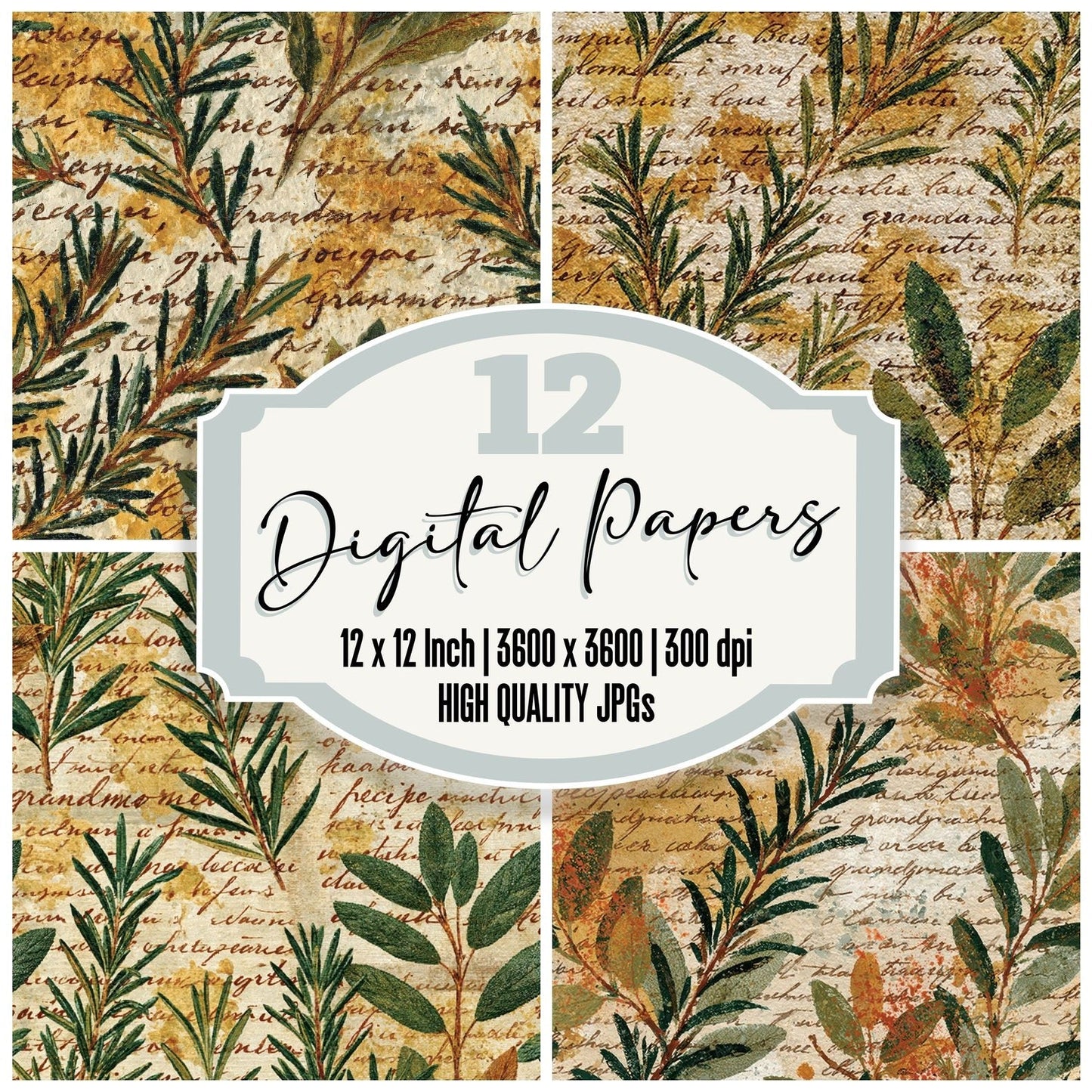 Vintage Paper Recipe Herb Buttermilk Digital Paper Pack (DDD012381)