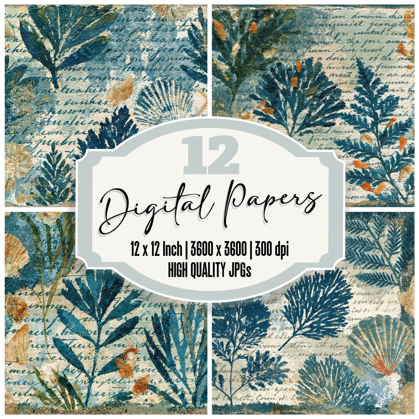 Vintage Paper Shoreline Seafoam Chalk Digital Paper Pack (DDD012382)