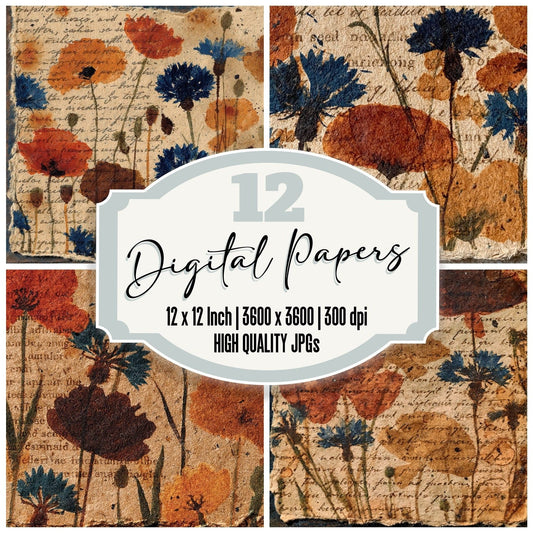 Vintage Paper Wildflower Tobacco Umber Digital Paper Pack (DDD012383)