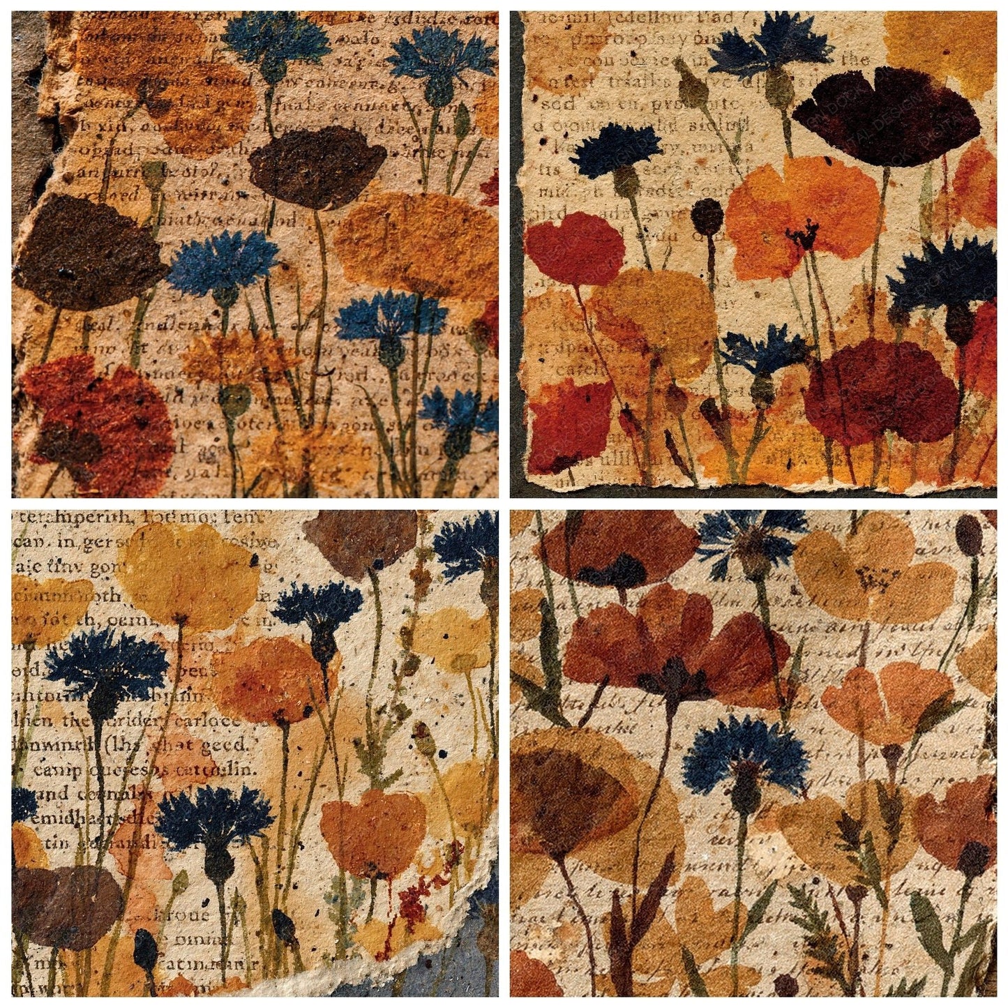 Vintage Paper Wildflower Tobacco Umber Digital Paper Pack (DDD012383)