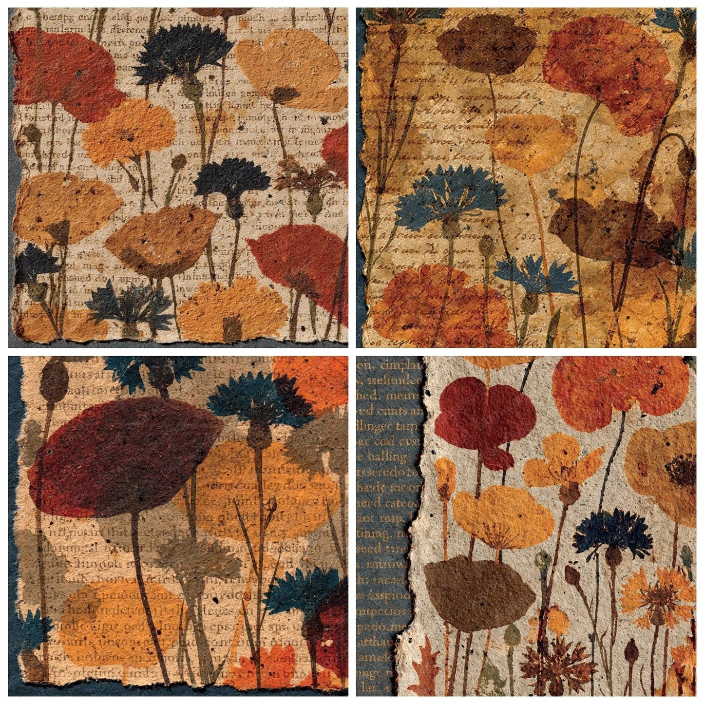 Vintage Paper Wildflower Tobacco Umber Digital Paper Pack (DDD012383)