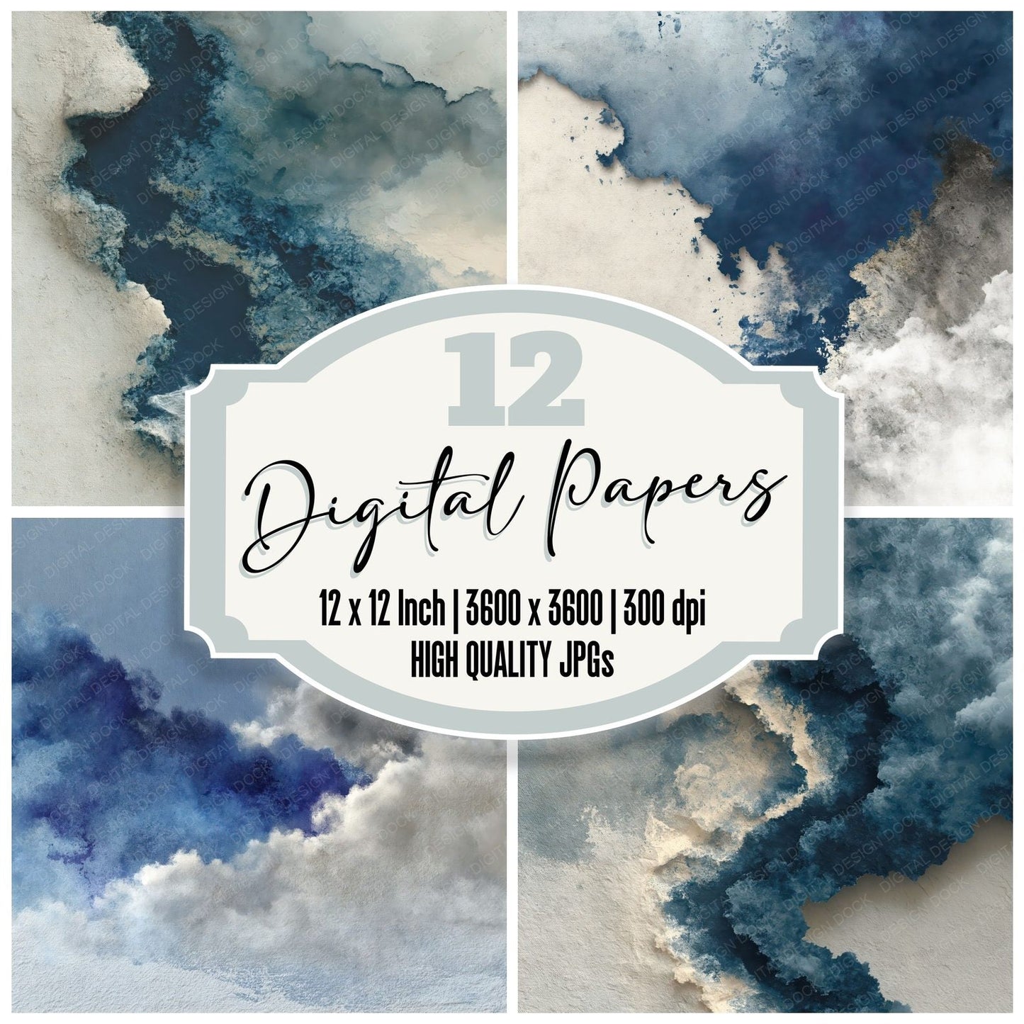 Watercolour Bloom Indigo Stormcloud Digital Paper Pack (DDD012384)