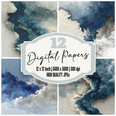 Watercolour Bloom Indigo Stormcloud Digital Paper Pack (DDD012384)