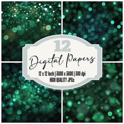 Bokeh Forest Emerald Charcoal Digital Paper Pack (DDD012388)