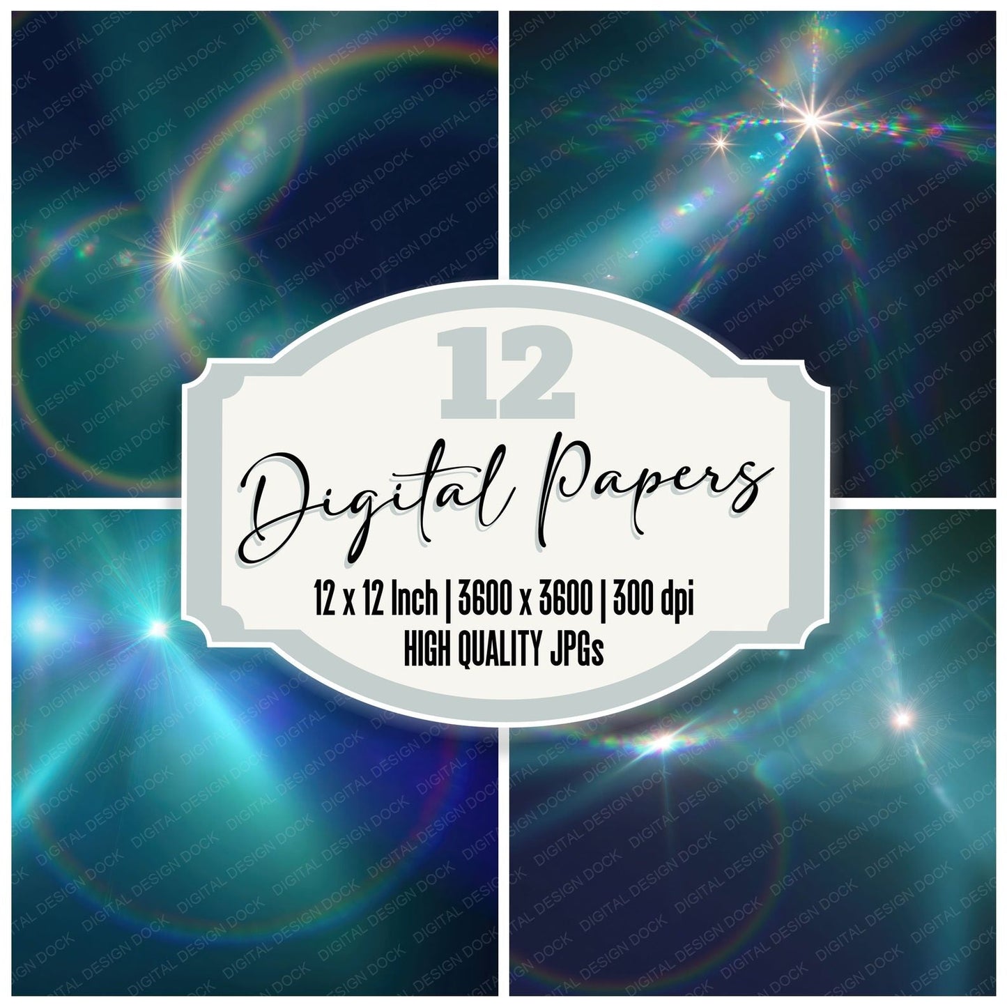 Lens Flare Teal Iridescent Digital Paper Pack (DDD012395)