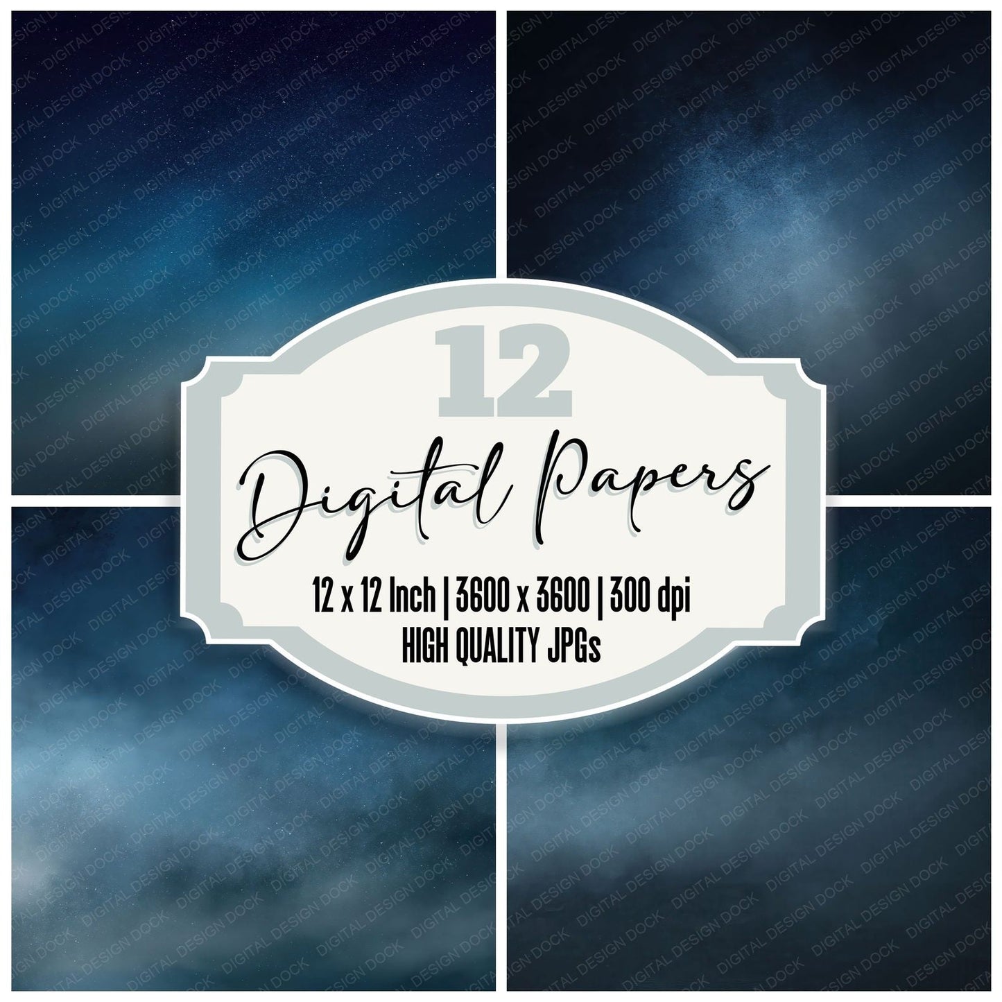 Gradient Midnight Navy Pewter Digital Paper Pack (DDD012411)