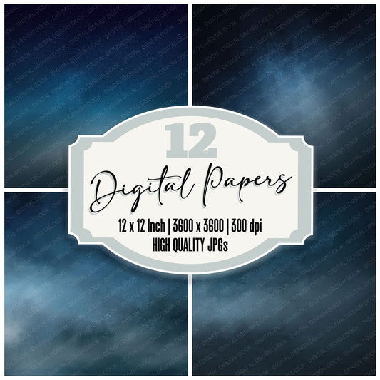 Gradient Midnight Navy Pewter Digital Paper Pack (DDD012411)