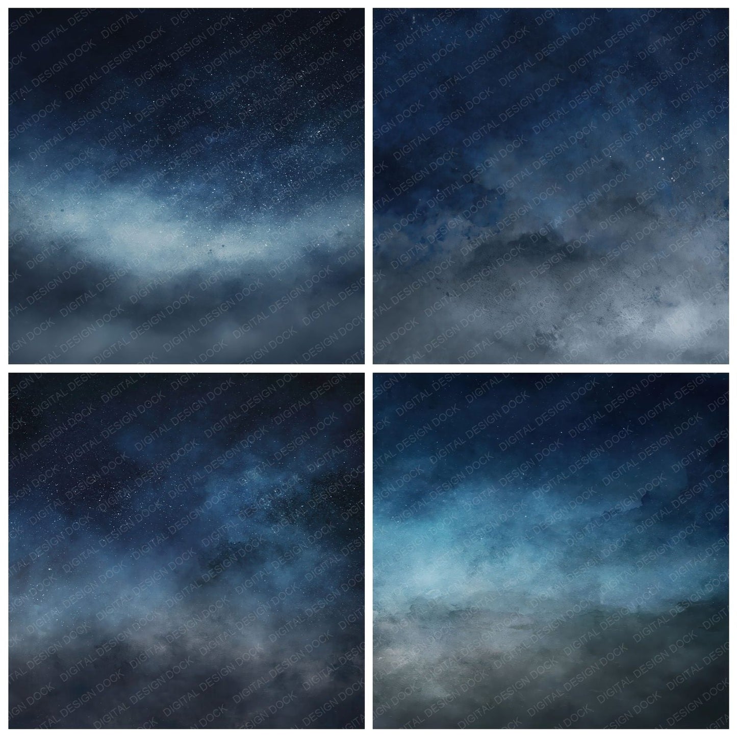 Gradient Midnight Navy Pewter Digital Paper Pack (DDD012411)