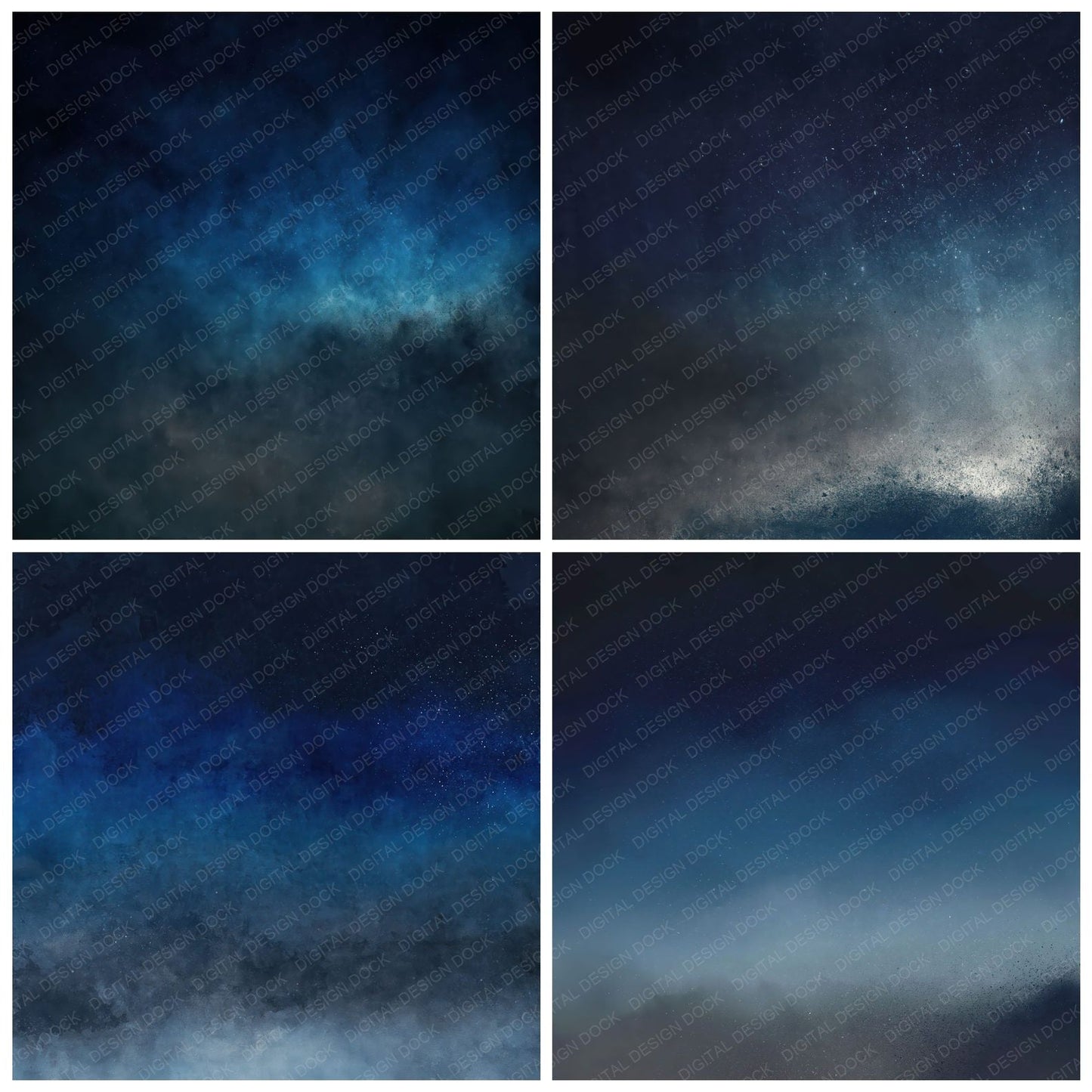 Gradient Midnight Navy Pewter Digital Paper Pack (DDD012411)
