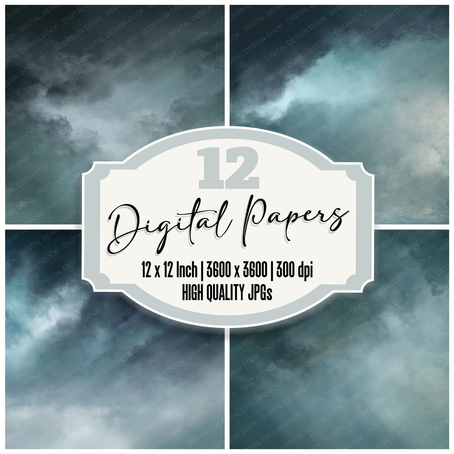 Gradient Storm Charcoal Teal Digital Paper Pack (DDD012413)