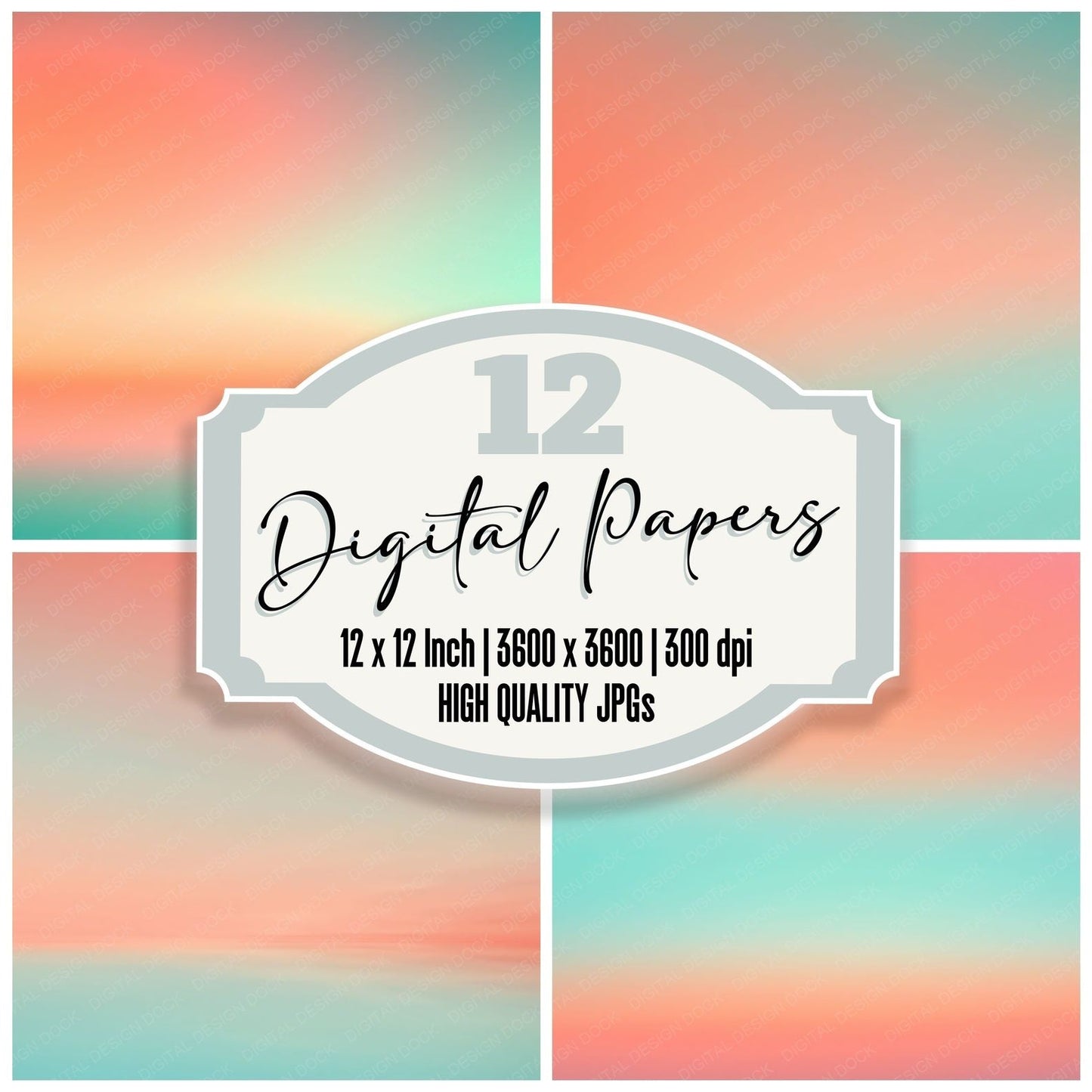Gradient Tropical Coral Turquoise Digital Paper Pack (DDD012415)
