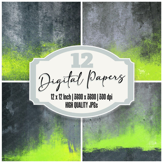 Grunge Neon Green Concrete Digital Paper Pack (DDD012418)