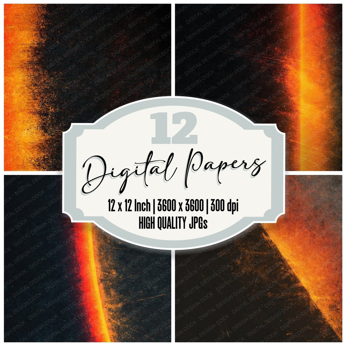 Grunge Neon Orange Umber Digital Paper Pack (DDD012420)