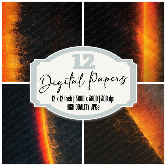 Grunge Neon Orange Umber Digital Paper Pack (DDD012420)