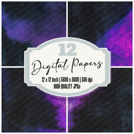 Grunge Neon Violet Charcoal Digital Paper Pack (DDD012423)