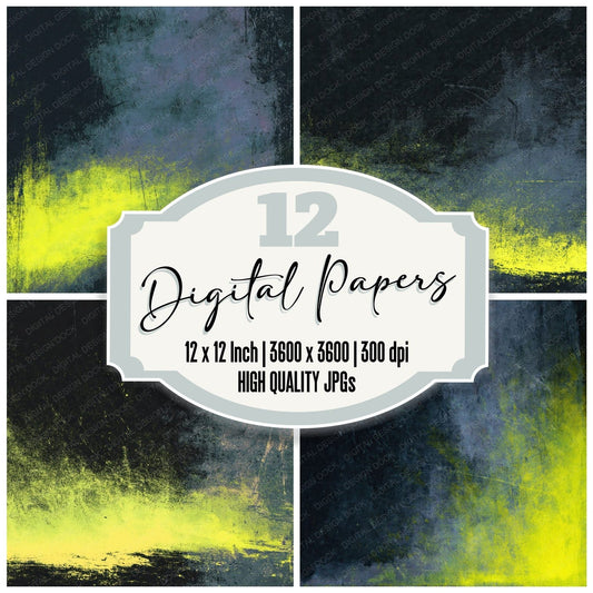 Grunge Neon Yellow Slate Digital Paper Pack (DDD012424)