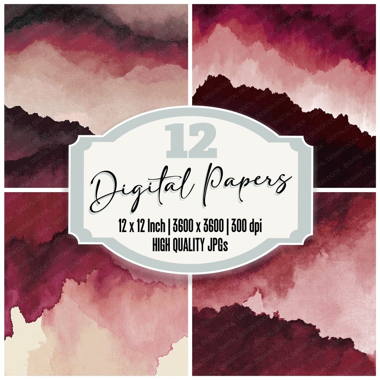 Liquid Ink Burgundy Dusty Rose Digital Paper Pack (DDD012430)