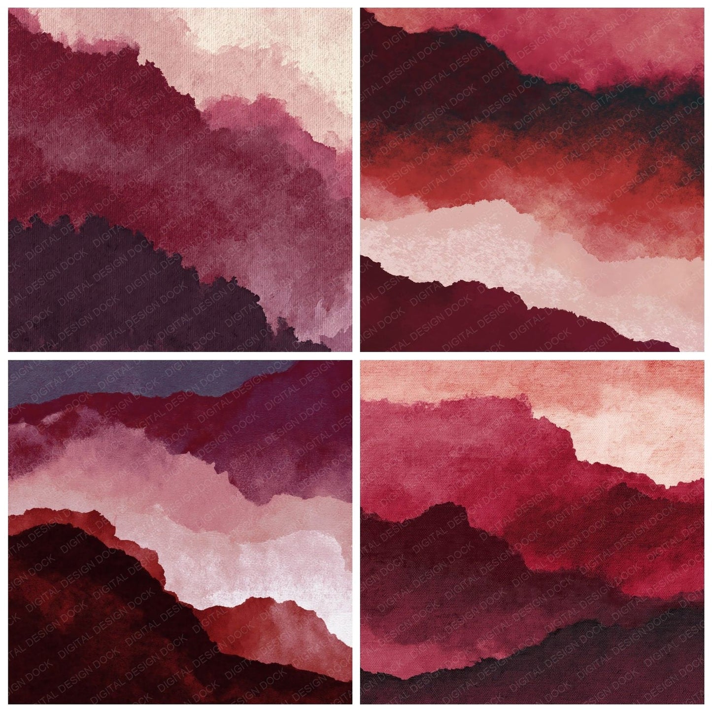 Liquid Ink Burgundy Dusty Rose Digital Paper Pack (DDD012430)