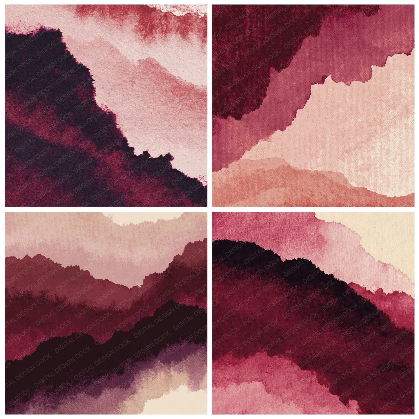 Liquid Ink Burgundy Dusty Rose Digital Paper Pack (DDD012430)