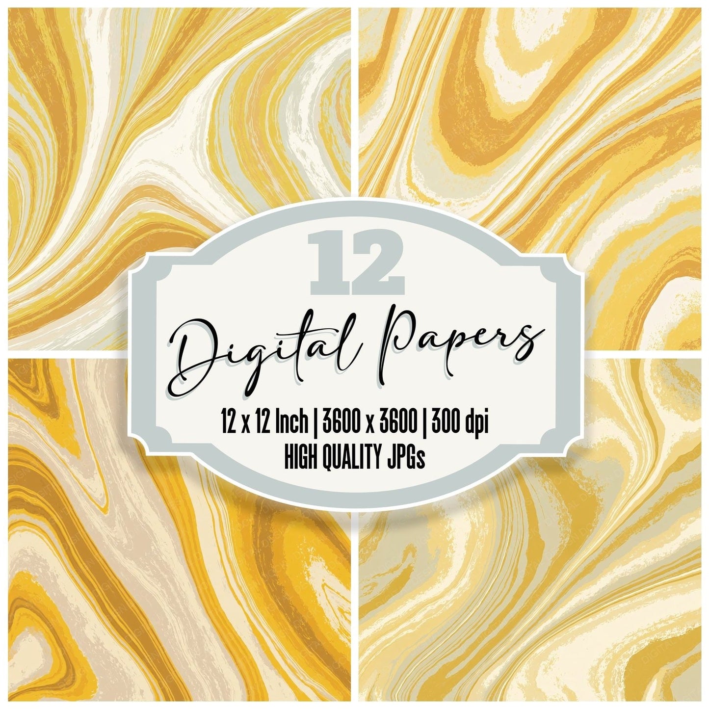 Liquid Marble Buttercream Mustard Digital Paper Pack (DDD012433)