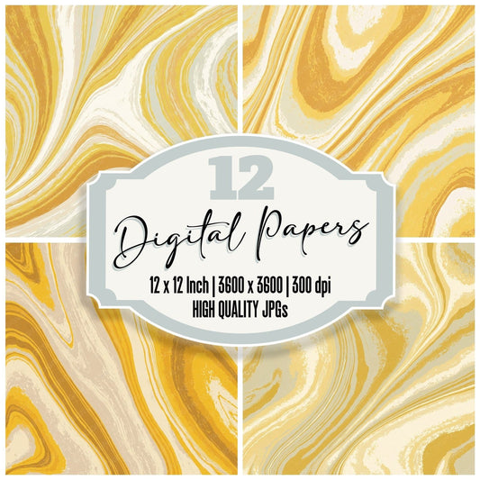 Liquid Marble Buttercream Mustard Digital Paper Pack (DDD012433)