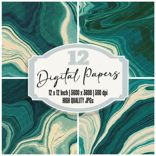 Liquid Marble Emerald Jade Digital Paper Pack (DDD012434)