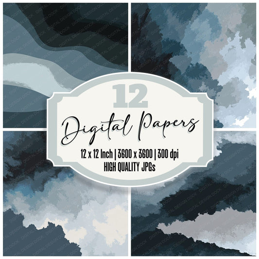 Liquid Steel Silver Charcoal Digital Paper Pack (DDD012438)