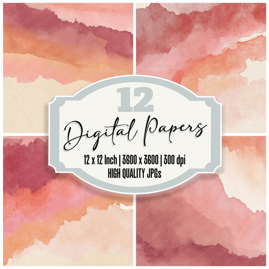 Liquid Watercolour Rose Peach Digital Paper Pack (DDD012439)