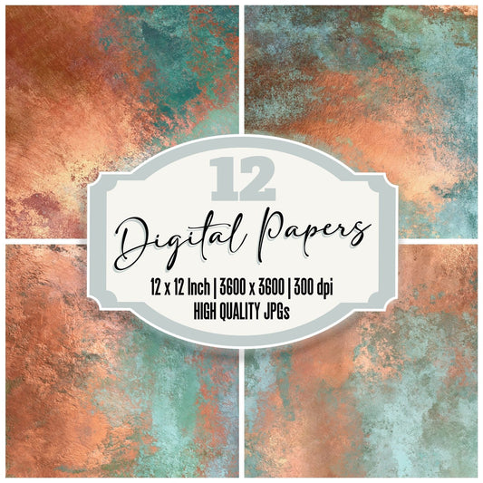 Metallic Copper Verdigris Sage Digital Paper Pack (DDD012441)