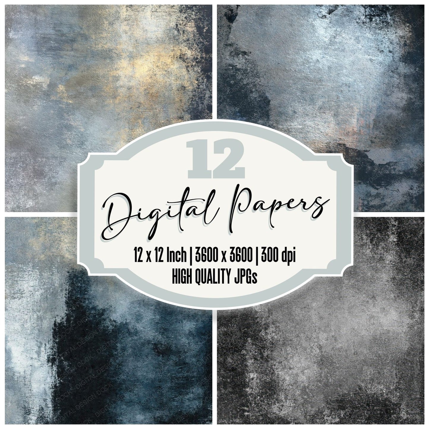 Metallic Silver Pewter Graphite Digital Paper Pack (DDD012444)