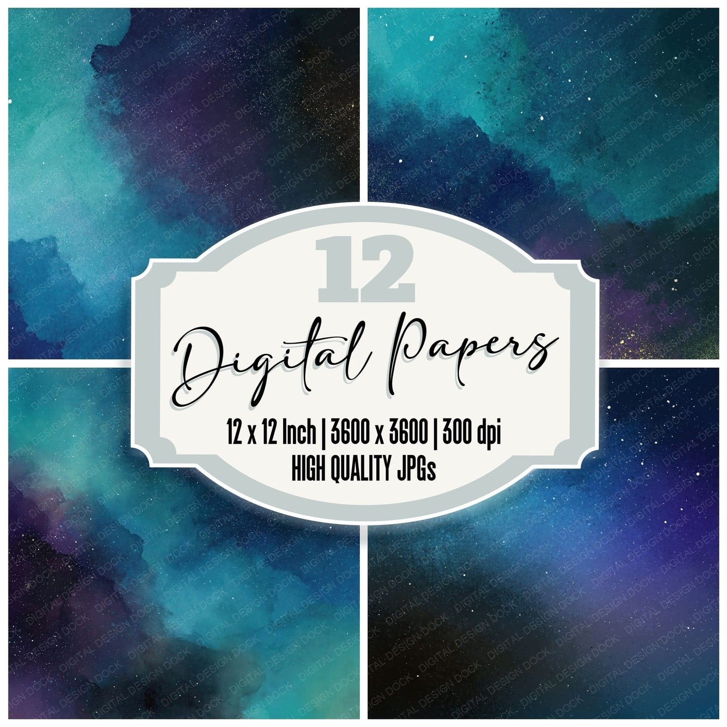 Cosmic Galaxy Teal Violet Digital Paper Pack (DDD012448)
