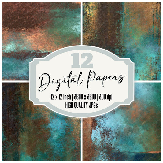 Metallic Bronze Teal Seafoam Digital Paper Pack (DDD012458)
