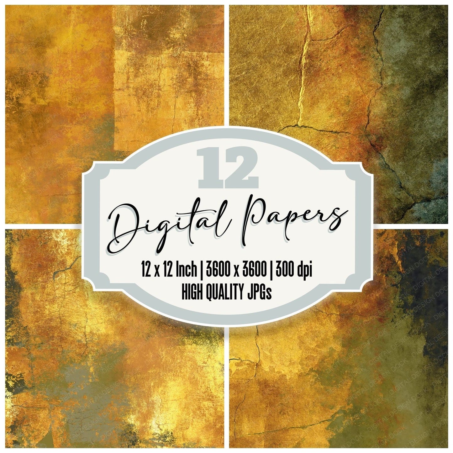 Metallic Gold Leaf Amber Olive Digital Paper Pack (DDD012461)