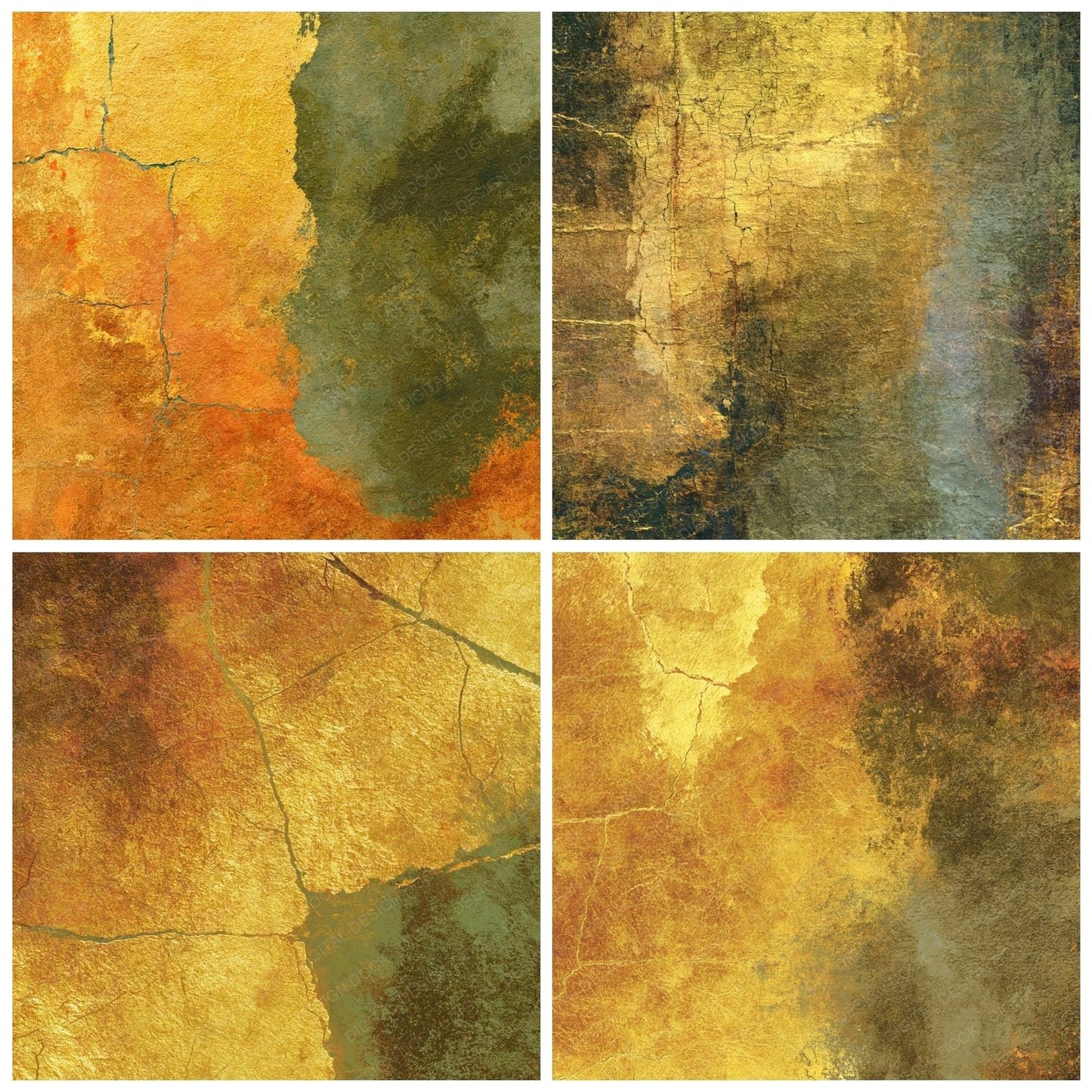 Metallic Gold Leaf Amber Olive Digital Paper Pack (DDD012461)