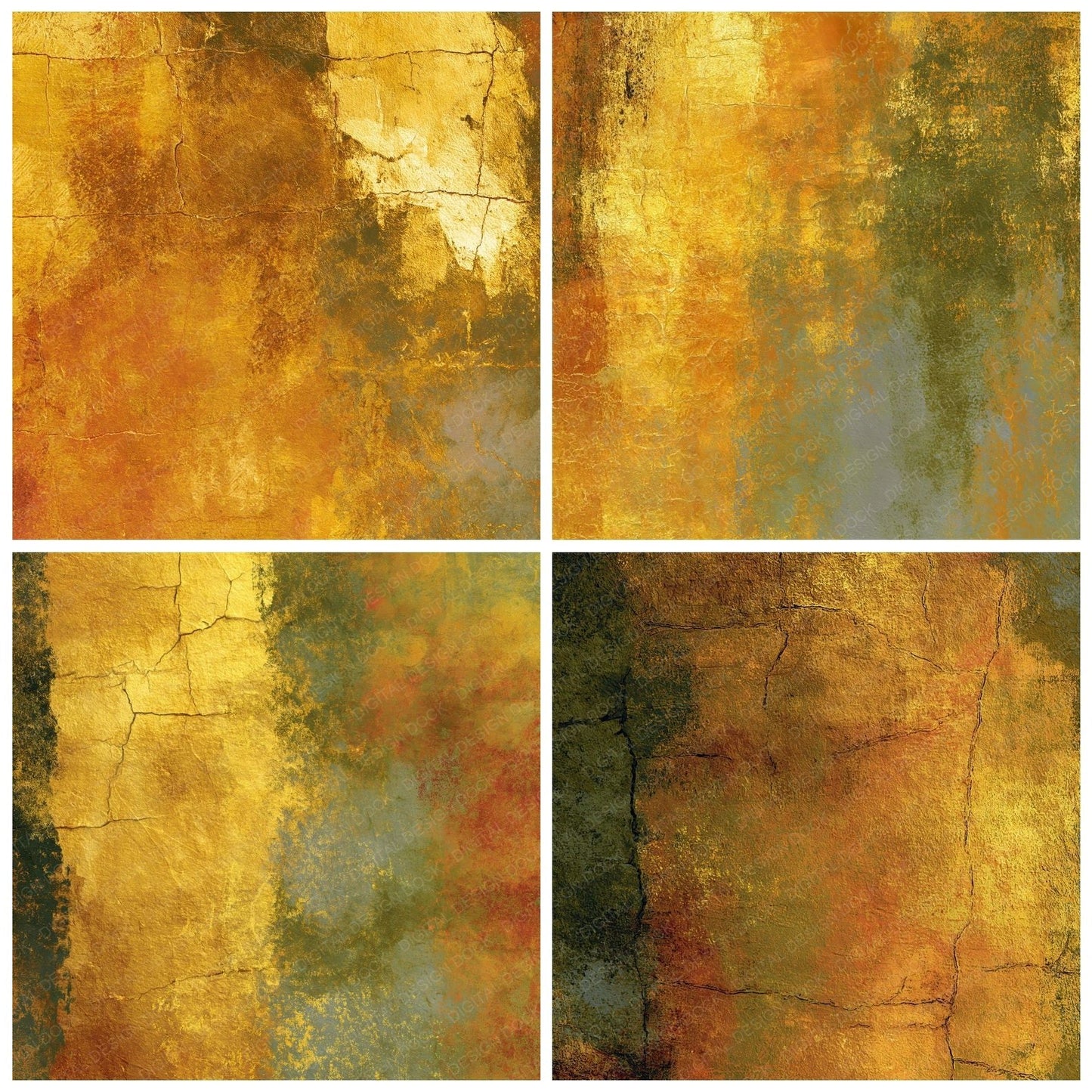 Metallic Gold Leaf Amber Olive Digital Paper Pack (DDD012461)