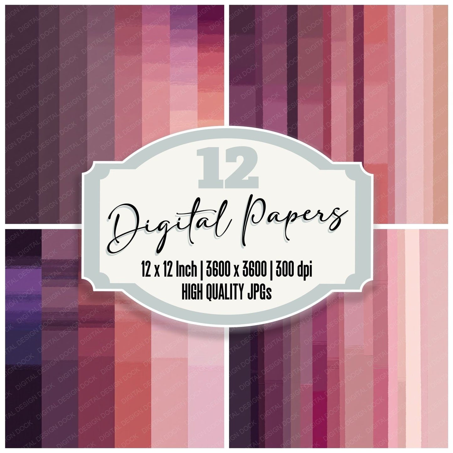 Geometry Bands Plum Blush Digital Paper Pack (DDD012475)