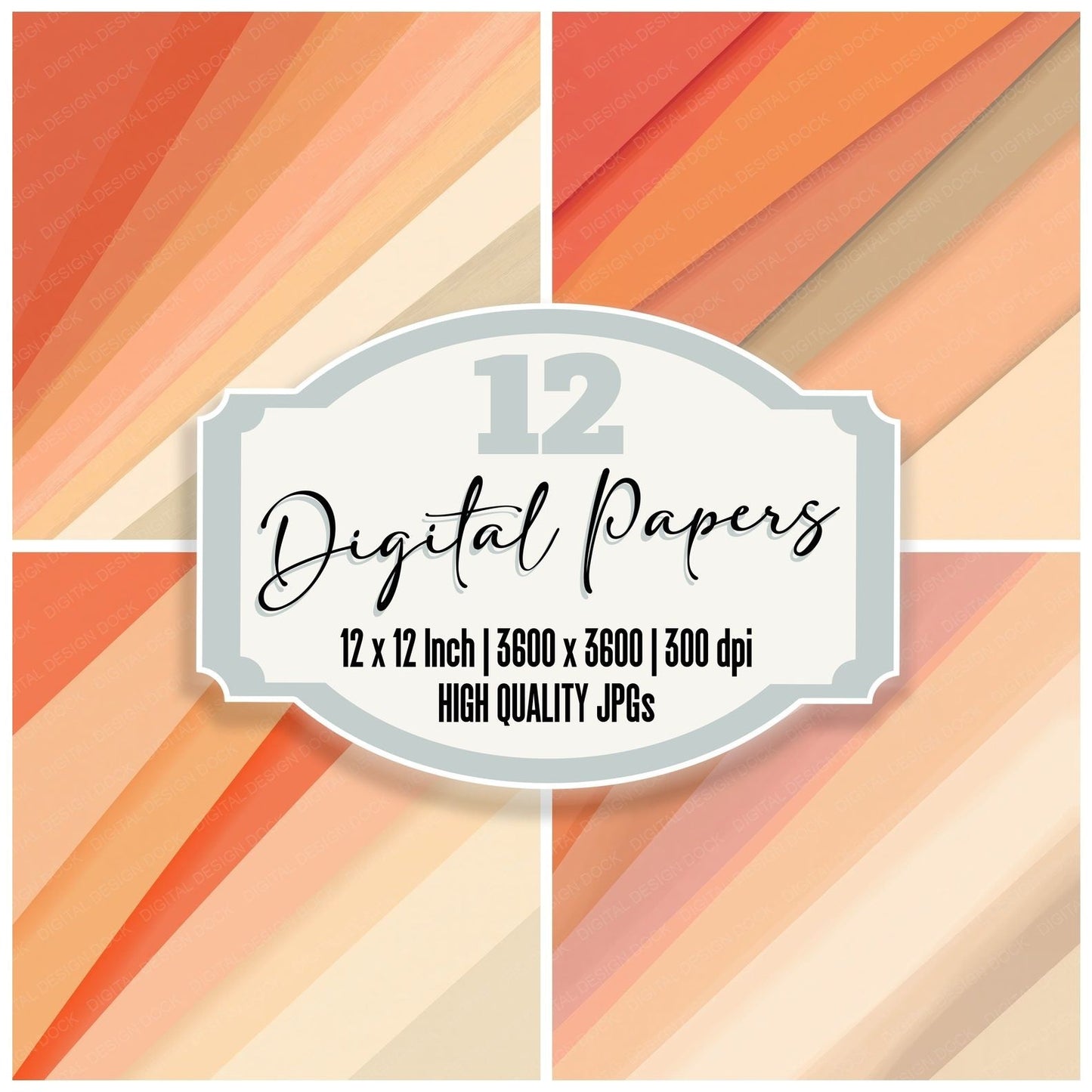 Geometry Diagonal Bands Coral Peach Digital Paper Pack (DDD012478)