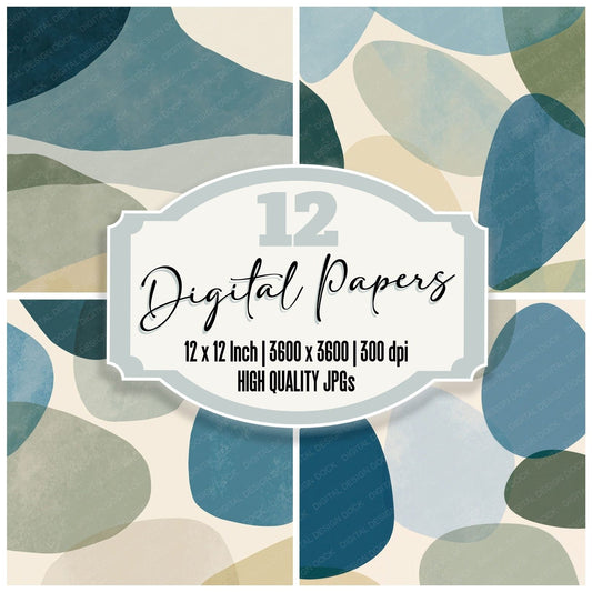 Geometry Floating Shapes Dusty Blue Digital Paper Pack (DDD012479)