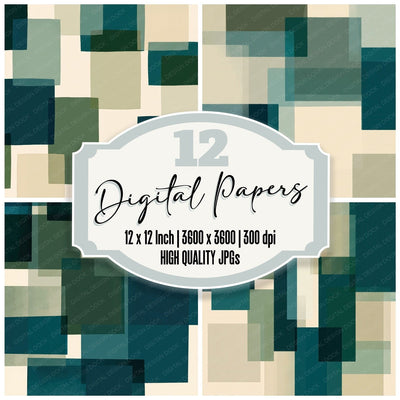 Geometry Rectangles Forest Teal Digital Paper Pack (DDD012483)