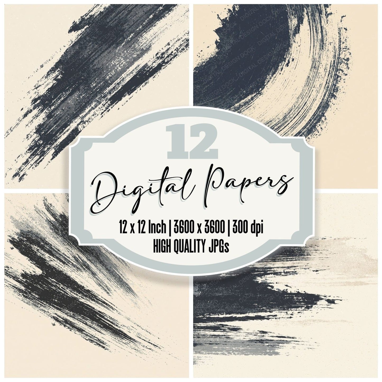 Brushwork Charcoal Bone Digital Paper Pack (DDD012485)