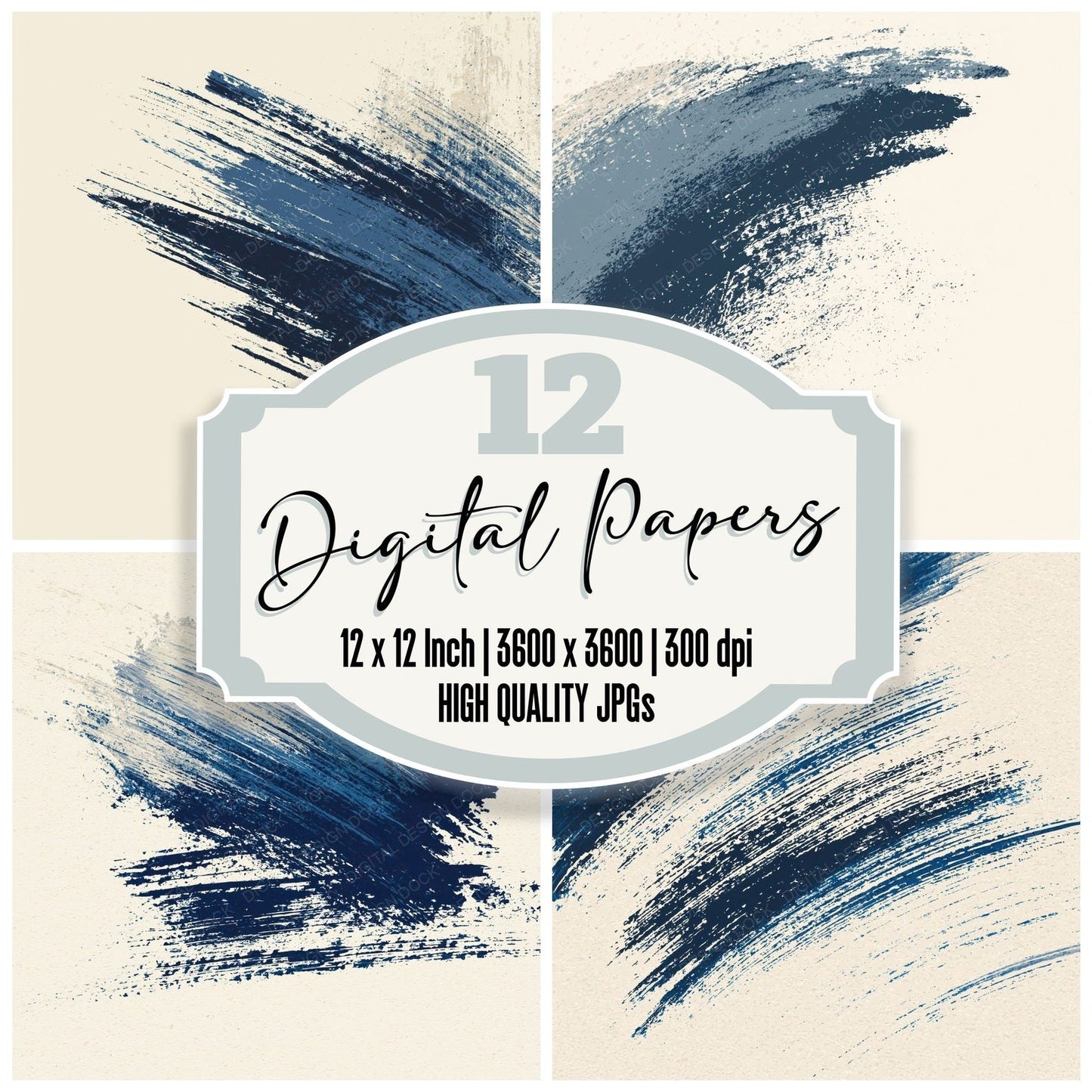 Brushwork Navy Indigo Bone Digital Paper Pack (DDD012487)