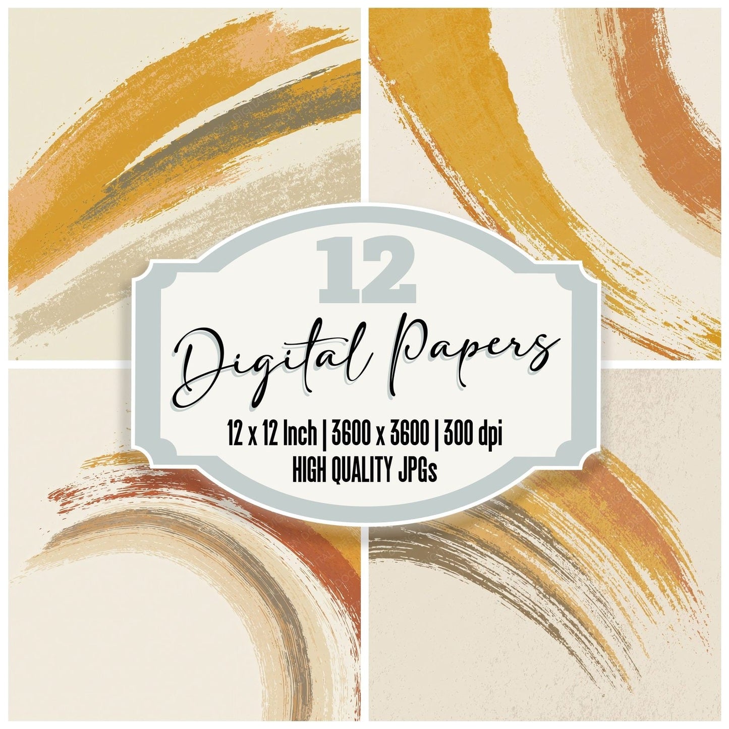 Brushwork Ochre Mustard Ivory Digital Paper Pack (DDD012488)