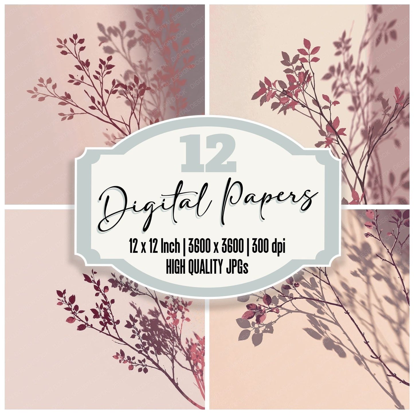 Shadow Branches Blush Mauve Digital Paper Pack (DDD012493)