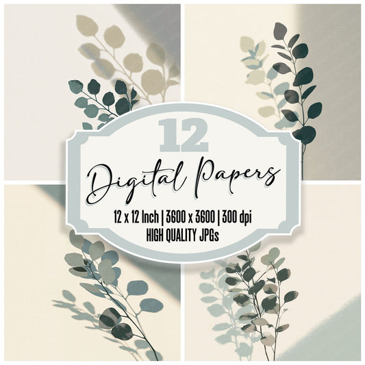 Shadow Eucalyptus Bone Pewter Digital Paper Pack (DDD012494)